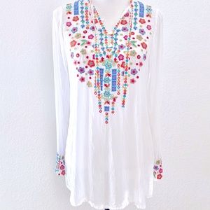 Johnny Was White Embroidered Tunic